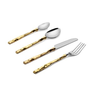 Ensemble de couverts modernes en acier inoxydable avec poignées texturées dorées, compatibles lave-vaisselle, pour les tables de mariage - Product Image 3
