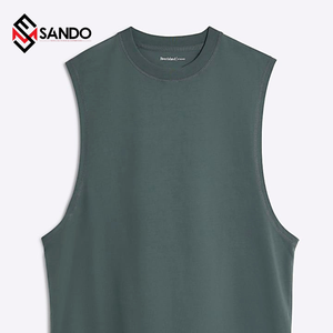 Prix usine grande taille hommes 100% coton débardeurs respirant sans manches T-Shirt côtelé tricoté conception Logo personnalisé débardeurs - Product Image 1