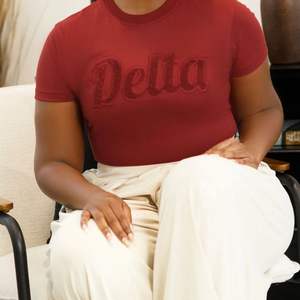 T-shirt brodé en chenille Delta solide Vêtements de sororité en coton de qualité supérieure DST Vêtements grecs T-shirt minimaliste rouge - Product Image 4