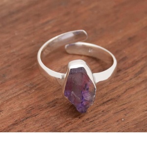 Anillo de amatista cruda Anillo de regalo de piedra púrpura ajustable de Plata de Ley 925 - Product Image 2