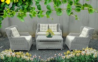 Ensemble de canapés de jardin modernes complets avec structure en aluminium, coussins en PU haute densité, plateau de table en verre - Design en rotin tressé