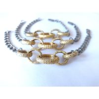 Bracelet unisexe élégant et luxueux bicolore en vermeil, 7 pouces, avec maillons en laiton plaqué rhodium et diamants pavés en argent sterling, style classique