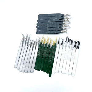 Pinzas de extensión de pestañas con agarre de diamante con punta plateada recubierta de color personalizado al por mayor Acero inoxidable japonés con nombre de marca personalizado - Product Image 1
