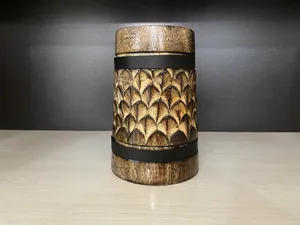 Handcrafted Dark Brown <b>Wood</b> Viking Drink Ware Elegant Glass Design Christmas Mugs Cups <b>Carved</b> <b>Animal</b> Style Natural Crafts - Product Image 6