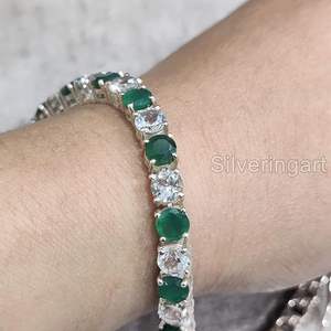 Bracelet pour femme en émeraude naturelle, pierre de naissance de mai, cadeau de mariage, cadeau de Noël, bijoux faits à la main, bracelet en argent sterling 925 - Product Image 4