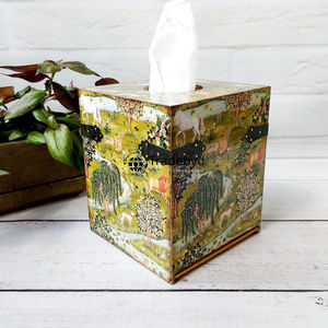 Boîte à mouchoirs et support en bois carré artisanal Tradebyd, imprimé émaillé, écologique, pour la décoration de la maison - Product Image 1