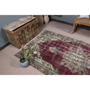 Tapis turc vintage, tapis de sol 4,4x7,9 pieds, tapis en laine à carreaux rouge et vert - Product Image 5