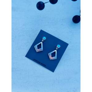 Jerold Francis Kingman Geometric Turquoise & Sterling Silver Drop <b>Earrings</b> <b>Post</b> Dangle Design - Product Image 3