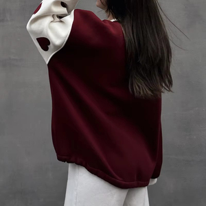 Sudadera con Capucha de Algodón Orgánico Grueso para Mujer, Bordado de Parches, Estilo Holgado, Hombros Caídos, Bloques de Color - Product Image 6