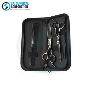 Kit de barbier manuel de luxe en acier noir élégant 3 pièces ensemble ciseaux tondeuse peigne étui en cuir outils de toilettage de qualité supérieure professionnels - Product Image 1