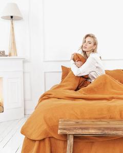 300TC 100%Cotton Burnt <b>Orange</b> <b>Duvet</b> Cover <b>Set</b> Custom Size Soft Quilt with Coconut Button Pillow Case Solid Anti-Bacteria Wedding - Product Image 5
