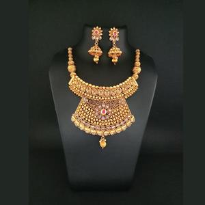 Collar de cobre Ganpati Arts FBC0012B Conjunto de joyería fina con pendientes acentuados en piedra Elegante y elegante - Product Image 1