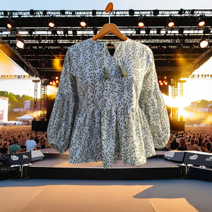 Chemise d'été décontractée indienne en coton pur, imprimé à la main, motif floral bohème, écologique, séchage rapide, manches bouffantes - Product Image 2