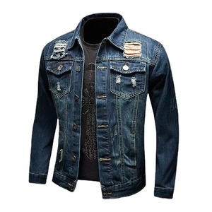 Custom Streetwear Vintage Distress Men's 100% Cotton Canvas Baggy Zip up Work <b>Denim</b> <b>Jackets</b> Front - Product Image 1