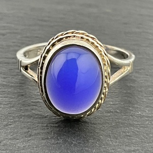 Bague en argent sterling 925 faite à la main ovale bleu calcédoine pierre précieuse bague parfaite bijoux fins cadeau de mariage pour elle - Product Image 1