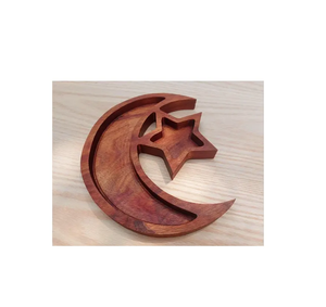 Plateau en bois en forme de croissant de lune pour la décoration de table du Ramadan, décoration de l'Aïd, plateau de service alimentaire doré Eid Mubarak - Product Image 3