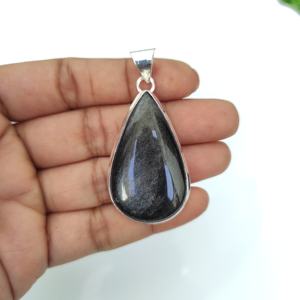 Gran oferta exclusiva colgante de obsidiana de brillo de plata Natural, collar de dijes de Plata de Ley 925, accesorios colgantes de moda para mujer - Product Image 3