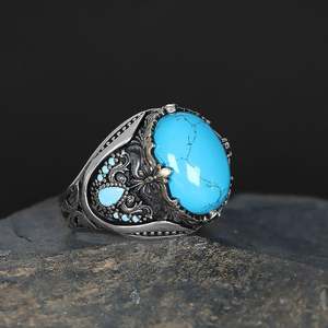 Anillo Azuris de Alta Calidad Estilo Otomano en Plata de Ley 925 para Hombre con Piedra Natural, Joyería Fina, Fabricación Turca VALKH1833 - Product Image 1