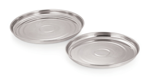 Assiette ronde en acier inoxydable (Thali) Finition polie miroir Bord surélevé Écologique Passe au lave-vaisselle Style classique Ensemble de 2 - Product Image 2