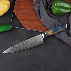 Cuchillo de Chef Damasco personalizado al por mayor con mango de madera de resina cuchillo de cocina de acero inoxidable OEM/ODM pedidos a granel Bienvenidos - Product Image 5