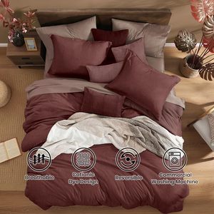 Juego de edredón de tamaño completo, juego de edredón de cama rojo oscuro, 7 piezas completas con edredón, sábanas, fundas de almohada y fundas - Product Image 2