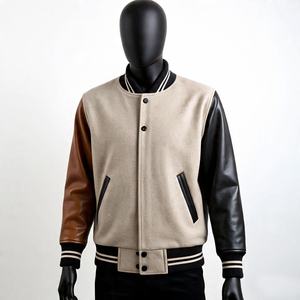 Fabricant OEM, veste universitaire en toile teintée de baseball, manches en cuir, saison d'hiver, broderie en chenille, veste universitaire personnalisée - Product Image 3