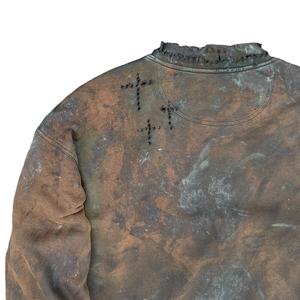 Sudadera de cuello redondo de algodón 100% Vintage para hombre, lavada, rasgada, desgastada para hombres y mujeres, tela de felpa francesa, peso pesado 400GSM - Product Image 6