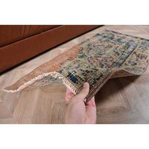 Alfombra Vintage, Pequeña Alfombra Turca de 2x4 pies, Alfombra de Lana con Bordes Azules y Marrones - Product Image 5