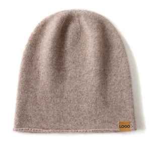 <b>Cashmere</b> <b>Beanies</b> With Suede Tag Custom Warm Knitted Hats for men - Product Image 5