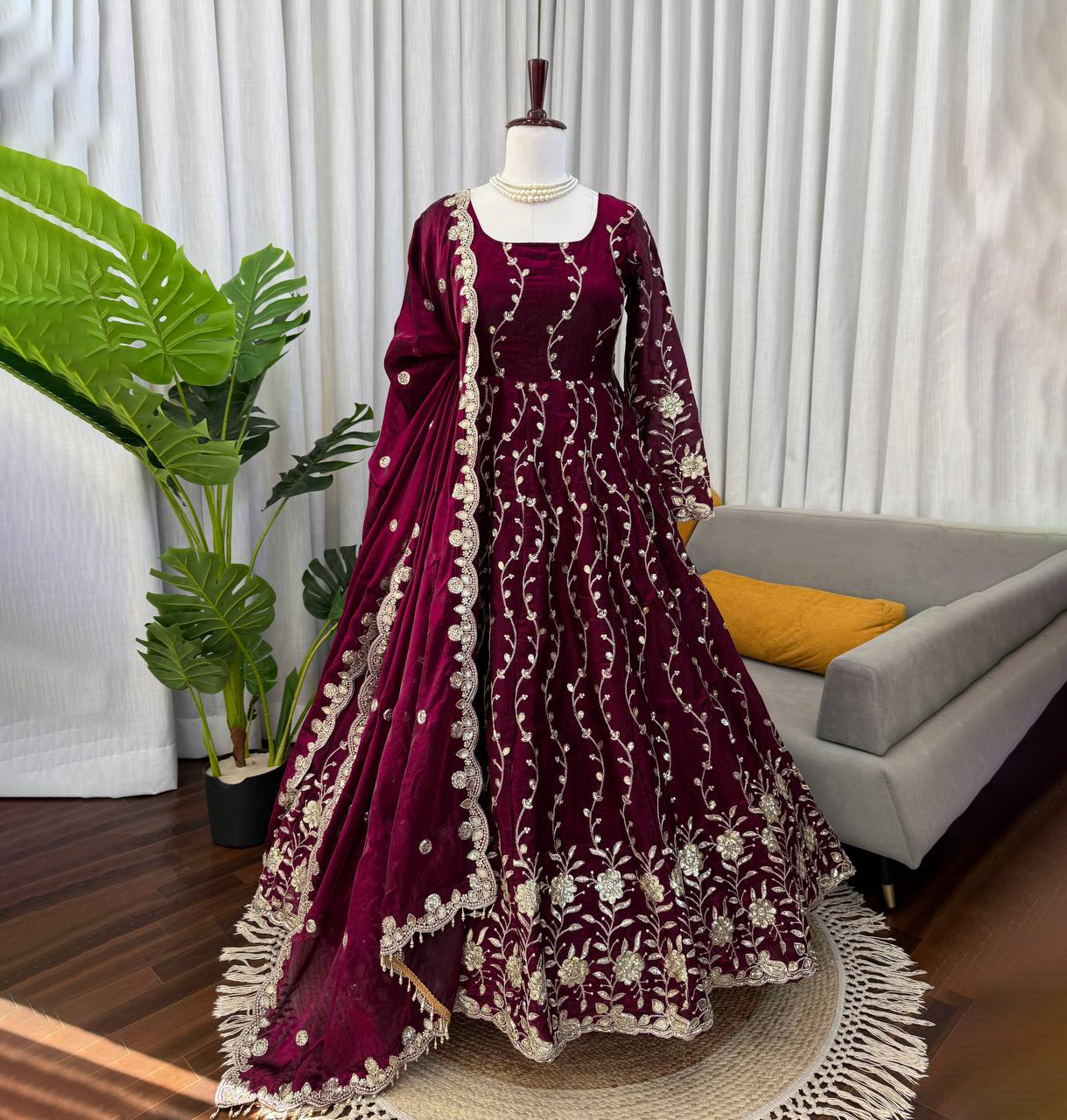 floor length pakistani dresses Maryam's Tabeer Pakistani Luxury Organza Anarkali main image 1