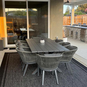 Ensemble de salle à manger d'extérieur moderne en acier inoxydable 8 pièces, durable, imperméable, écologique, table confortable, chaises en corde, hôtel, appartement - Product Image 6