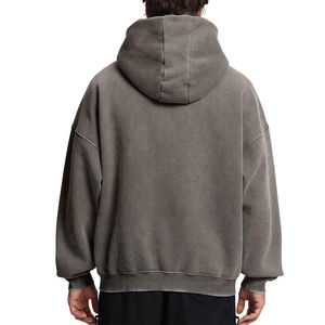 Sweat à capuche oversize en coton 100% pour garçons, style hiver, à épaules tombantes, avec fermeture éclair, lavage à l'acide, broderie unie, teinture unie, vente en gros - Product Image 2