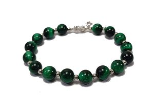 Bracelet à perles rondes ajustées en cristal vert oeil de tigre pour hommes et femmes Style de pierres Bijoux de mode Cadeau énergétique - Product Image 3