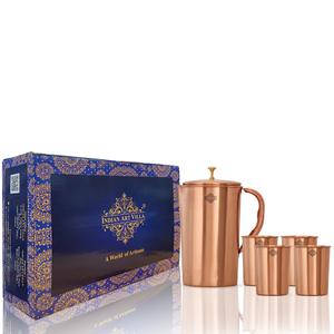 Pichet IndianArtVilla en cuivre pur laqué avec 4 verres pour le rangement et le service - Product Image 1