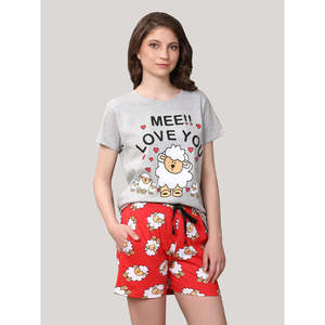 Conjunto de Pantalones Cortos Rojos 100% Algodón, Tela Jersey Informal, Suave - Product Image 2