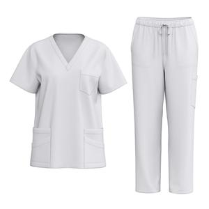 Logotipo personalizado Unisex cuello en V manga corta Scrub trajes cómodos elásticos Hospital enfermera Doctor uso uniformes para ambos hombres mujeres - Product Image 4