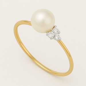 Bague de mariage en or jaune 14k certifiée GIA avec perle plaquée rhodium et moissanite Bijoux fins pour les anniversaires de femmes - Product Image 2