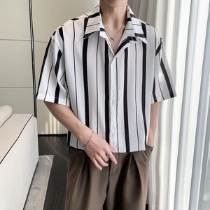 Camisas a rayas de verano para hombres, camisas abotonadas, camisa de manga corta para hombre, camisa vertical de talla grande transpirable - Product Image 2