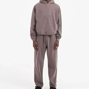 Survêtement à capuche en molleton solide 100% coton pour hommes avec impression personnalisée coupe-vent et respirant couleurs et logo personnalisés - Product Image 1