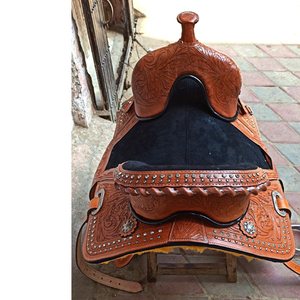 Silla de Montar a Caballo de Cuero Premium de Alta Calidad para Carreras de Barriles y Senderismo Western, Sin Arbol - Product Image 2