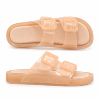 Sandales à lanières de style minimaliste, fermeture à boucle, semelle extérieure en PVC souple réglable, antidérapantes, couleur unie, pour la plage et la piscine