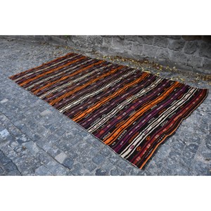 พรมปูพื้นห้องรับประทานอาหารลายปะติดแบบดั้งเดิม สีส้มน้ำตาล ขนาด 6x11.3 ฟุต ผลิตจากขนสัตว์และใยวิสโคสของตุรกี เป็นมิตรต่อสิ่งแวดล้อม ด้านหลังทำจากยางลาเท็กซ์ - Product Image 3