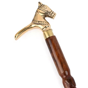 Bastón de madera de sheesham con mango de cabeza de caballo de latón, hecho a mano, estilo antiguo, bastón coleccionable para personas mayores - Product Image 1