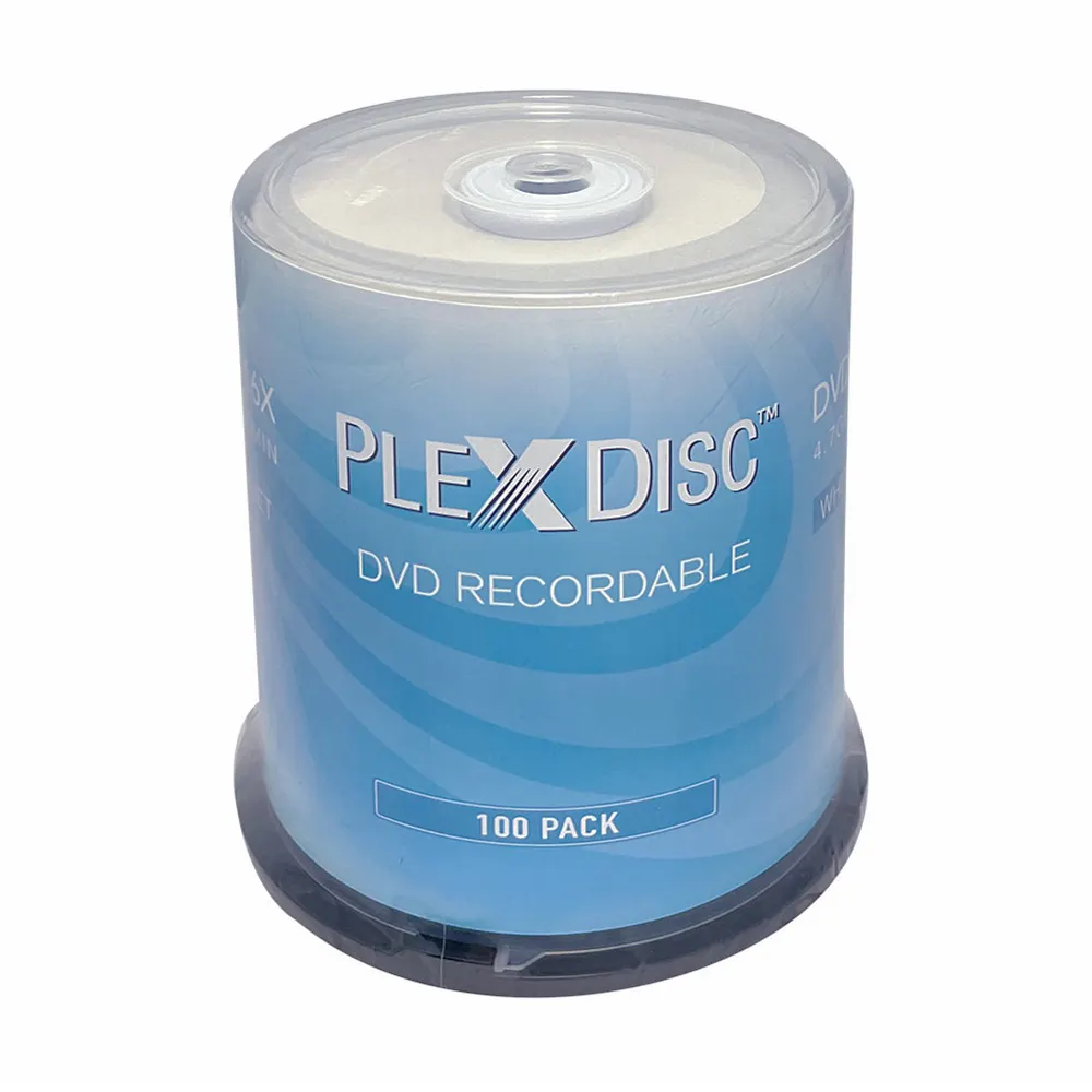 PlexDisc DVD + R 4.7GB 16X 화이트 잉크젯 인쇄 허브 인쇄 가능-100pk 케이크 상자 (FFB) 63C-215-BX, 100 개