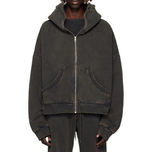 Sweats à capuche à fermeture éclair lourds personnalisés 100% coton biologique vintage lavage à l'acide sweat à capuche zippé hommes streetwear rétro lavage sweats à capuche en coton - Product Image 1