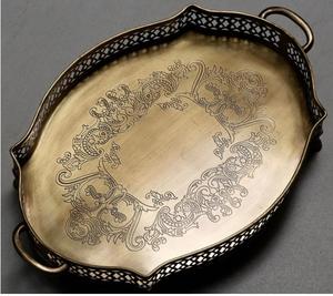 Copper Hammered Metal Serving Tray Handmade Wholesale Decorative Table Top Unique Design Indian <b>Gift</b> <b>Hamper</b> Metal Serving Tray - Product Image 3