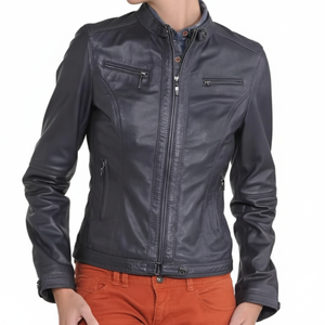 Veste de moto en cuir élégante et confortable pour femme, en toile imperméable matelassée et respirante, idéale pour l'hiver - Product Image 1