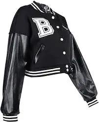 Chaqueta Bomber Varsity Corta para Mujer, Personalizada con Logotipo, Bordado Chenille, Estampado en Cuero, Estilo Urbano, Sostenible, OEM - Product Image 2