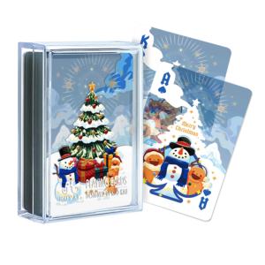 For Custom Logo Enchanted Christmas Playing <b>Cards</b> Gingerbread <b>Twins</b> Snowman Transparent Plastic Glossy Finish Unique Coating - Product Image 1