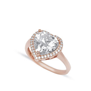 Clear CZ Stone Heart Design Anillo de plata esterlina 925 Venta al por mayor Joyería de plata esterlina 925 Turco hecho a mano - Product Image 6